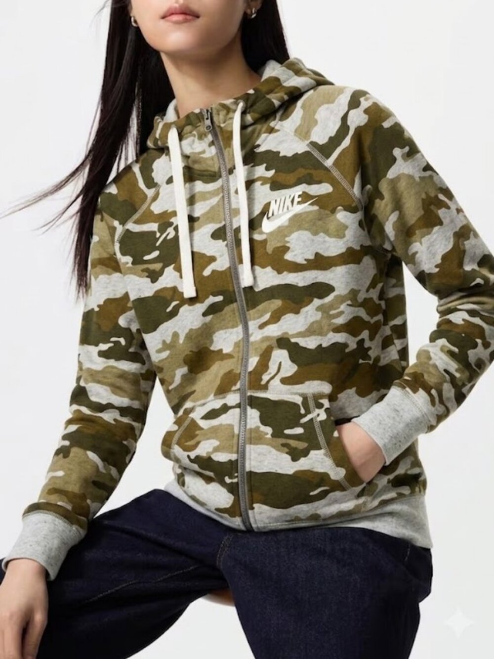 Nike Gym Vintage Full‑Zip Camo Cotton Blend Hoodie Jacket Gym Yoga Small